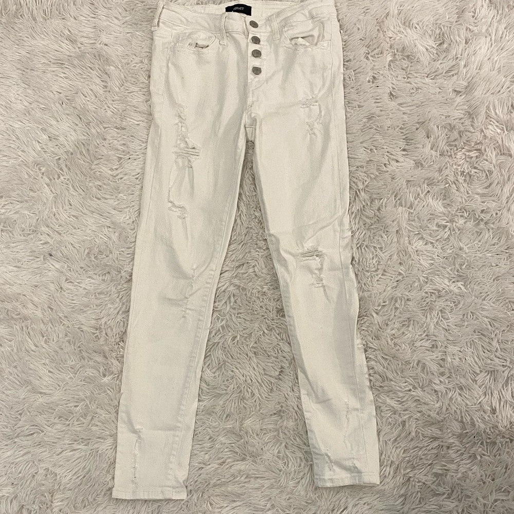 White distressed vervet skinny jeans